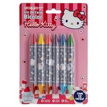 Giz de Cera Redondo Bicolor Hello Kitty 6 unidades 12 Cores
