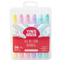 Giz de cera retrátil 6 cores com tons pasteis