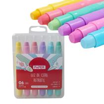Giz de Cera Retrátil 6 Cores Macio Suave Tons Pastel Durável