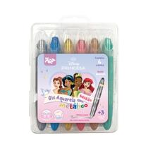 Giz de Cera Retrátil Dac Aquarelável Metálico Princesas 06 Cores Giz de Cera Retrátil Dac Aquarelável Metálico Princesas 06 Cores