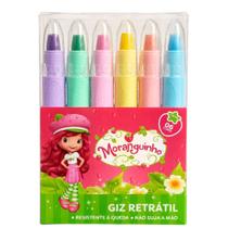 Giz de Cera Retrátil Moranguinho 6 Cores Escolar Desenho Colorir Estudo Volta Aulas Ilustração Criativo