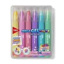 Giz De Cera Retrátil Tris Mega Gel Color 6 Cores Pastéis