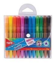 Giz De Cera Retrátil Tris Twist Color 12 Cores Triangular