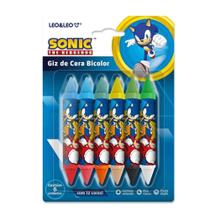 Giz de Cera Sonic Bicolor 12 Cores Ponta Dupla Escolar - Leonora
