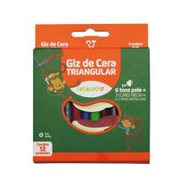 Giz de Cera Triangular 12 Cores Pele, Neon e Metálico - Leo&Leo