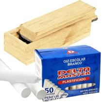 Giz De Lousa Branco C/50 Un. e Apagador Madeira Porta Giz - Diversos
