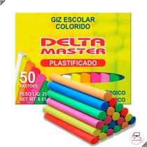 Giz Escolar Colorido Plastificado 50 Unidades