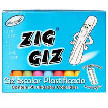 Giz Escolar Plastificado Colorido Zig Giz 50 Unidades