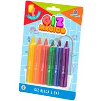 Giz Mágico Risca e Apaga Retrátil Grosso Kit 6 Cores Brinquedo Educativo Infantil Para Criança Escrever Pintar Polibrinq
