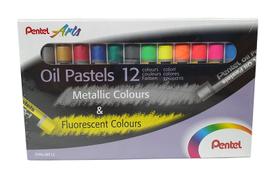 Giz Pastel Pentel Oleoso 12 Cores Metálico e Fluorescente