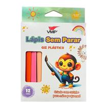 Giz Plástico Lápis Sem Parar 12 Cores Não Tóxico VMP Colorido