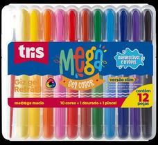 Giz Retrátil Slim Mega Gel Color 10 Cores Regulares + Dourado + 1 Pincel Tris