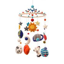 Glaciart One Space Nursery Mobile - Decoração colorida para berço, quartos de bebê - Handmade, madeira segura para crianças, lã de feltro e algodão - Decoração do Sistema Solar para meninas e meninos - 10x24Inch, 50Inch Hanging String