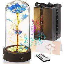 Glass Rose Beauty and the Beast Blue com caixa de música e LED