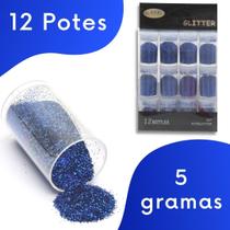 Glitter Azul - Purpurina Para Artesanato - Kit C/ 12 Potes - Nybc