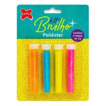 Glitter Brilho Escolar Poliéster Pote 2g Neon/Metálico Blister c/ 4 Cores Make+ Purpurina Brilho em Pó Unhas