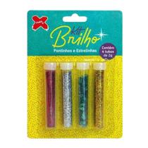 Glitter Brilho Escolar Poliéster Pote 2g Neon (Pontinho e Estrelinhas) 4 Cores Make+ Purpurina Brilho em Pó Unhas