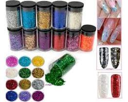 Glitter Encapsulado Flocado Para Unhas 12 Cores Hexagonal
