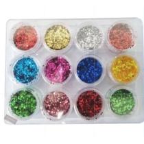 Glitter Encapsulado Flocado Para Unhas 12 Cores Hexagonal