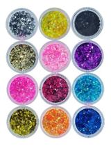 Glitter Encapsulado Flocado Para Unhas 12 Cores Hexagonal