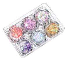 Glitter Encapsulado Flocado Para Unhas 6 Cores Em Gel