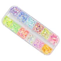 Glitter flocado mix de cores 12un kit decoração das unhas