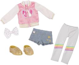 Glitter Girls by Battat - 14-inch Doll Clothes &amp Accessories - Have A Gradient Day Outfit - Rainbow Leggings, Hair Bow, Denim Shorts, Pink Heart Jacket, and Glitter Shoes - Brinquedos Para Crianças Idades 3 e Up
