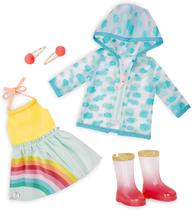 Glitter Girls by Battat 14 polegadas Doll Clothes - Smile! Roupa de chuva ou brilho vestido arco-íris, grampos de cabelo, capa de chuva e botas de chuva brinquedos, roupas e acessórios para crianças de 3 anos e up