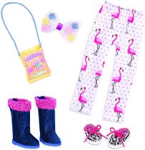 Glitter Girls Dolls by Battat 14 polegadas Doll Clothes and Accessories Polka Dot Flamingo Leggings, Shoes, Glitter Boots, Rainbow Hair Bow, e Candy Purse Fashion Pack Flamingos &amp Candy Brinquedos para