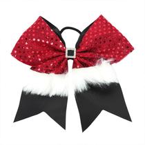 Glitter Hair Rope Natal Elastic Hair Bands Lantejoulas Bow Hair Bands Hair Ties - Preto vermelho e branco