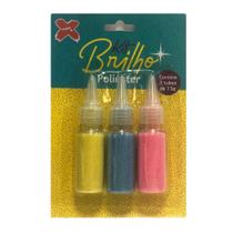 Glitter Make + Blister com 3 Bisnaga 15g Cada Rosa Neon Azul Neon Amarelo Neon - 7062 - MAKE+
