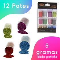 Glitter - Purpurina Para Artesanato Várias Cores - Kit C/ 12 Potes - Nybc