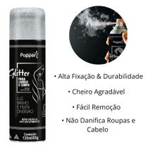 Glitter Spray Brilho Carnaval Dourado Prata Roupas Cabelo - Popper