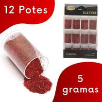 Glitter Vermelho - Purpurina Para Artesanato - Kit C/ 12 Potes - Nybc