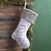 glitzhome 21" L Fleece Meias de Natal com floco de neve árvore de Natal para decoração de família Ornamento Pendurado para Decoração de Natal de Natal de Natal