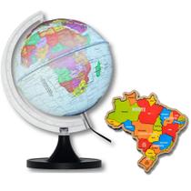 Globo Aquarela Branco Luminoso + Mapa de Madeira Regiões Do Brasil - Quebra Cabeça