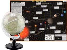 Globo Da Lua Lunar 21CM Com Led Branco Base Preta Libreria Bivolt + Mapa Sistema Solar