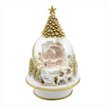 Globo de Neve Noel Rena Cenário Natalino Branco Dourado 22CM