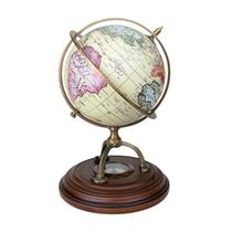 Globo decorativo com bússula de metal e madeira dourado 23cm