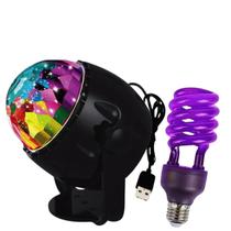 Globo Giratório Bluetooth RGB C/Lâmpada Luz Negra Espiral UV