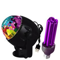 Globo Giratório RGB Bluetooth Com Lâmpada Luz Negra UV Neon