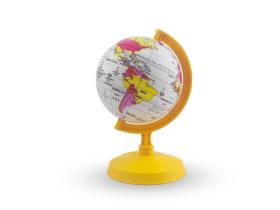 Globo Terrestre 16cm Baby Amarelo Base e Haste em Poliestireno Mapa Mundi Nome de Países e Oceanos