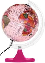 Globo Terrestre Aquarela Rosa Base Magenta 21cm LED Branco - Libreria
