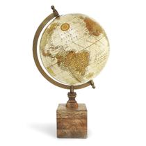 Globo Terrestre com Base Quadrada em Madeira e Plástico 38cm