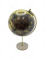 Globo Terrestre Decorativo em Metal e Mámore Preto 33cm 15577-PL