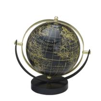 Globo Terrestre Decorativo em Metal e Mámore Preto e Dourado 18cm 15552-PL
