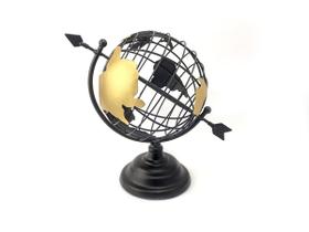 Globo Terrestre Decorativo Enfeite de Mesa Metal 29x18CM Preto e Dourado Decoração Escritório Casa