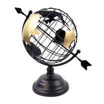 Globo Terrestre Decorativo Preto Dourado Flecha 31Cm