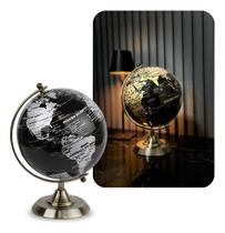 Globo Terrestre Decorativo Preto Dourado Mesa Escritório Lux