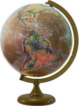 Globo Terrestre Físico E Historico Sátelite Base Ouro Velho 30cm